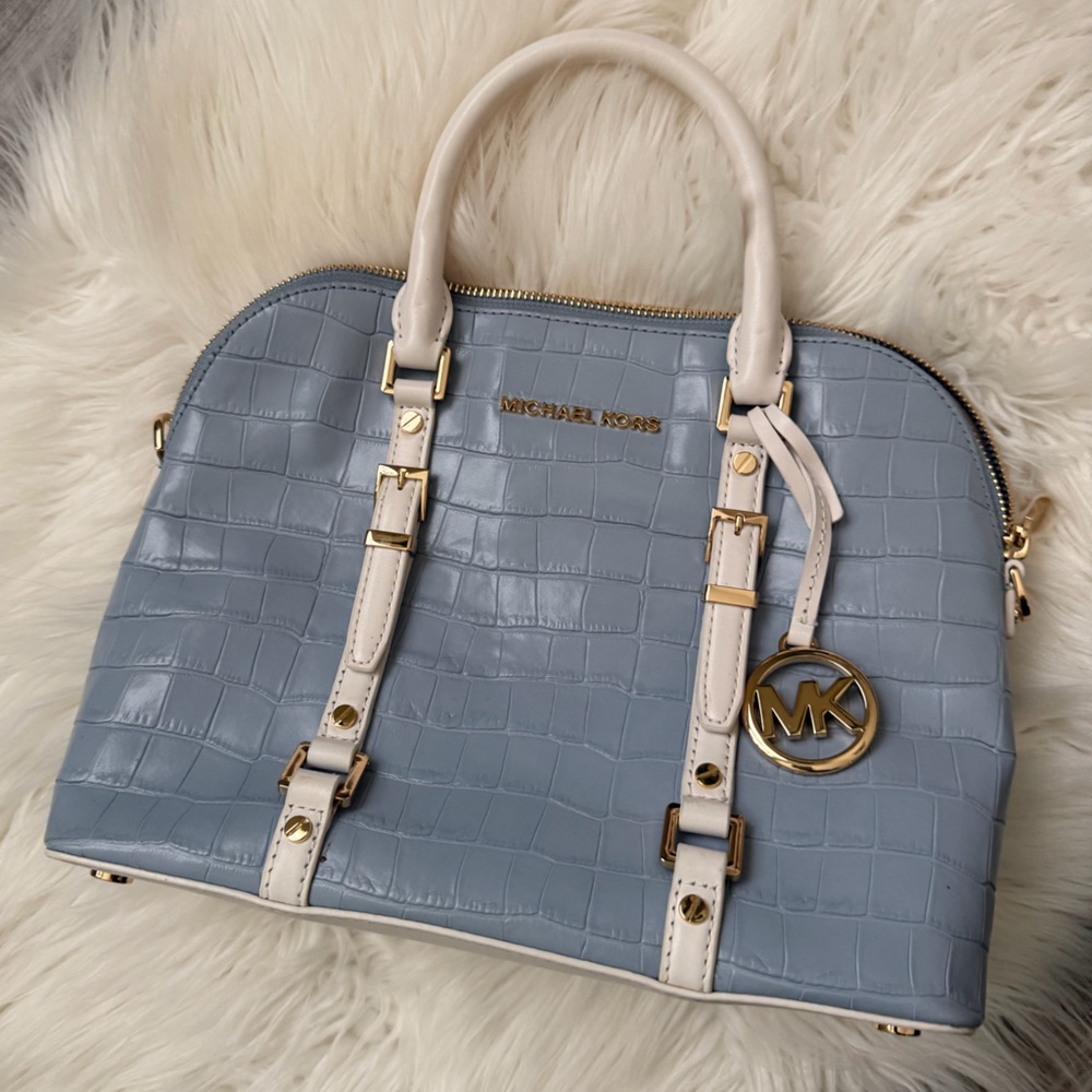 Michael Kors Light Blue and Cream Satchel